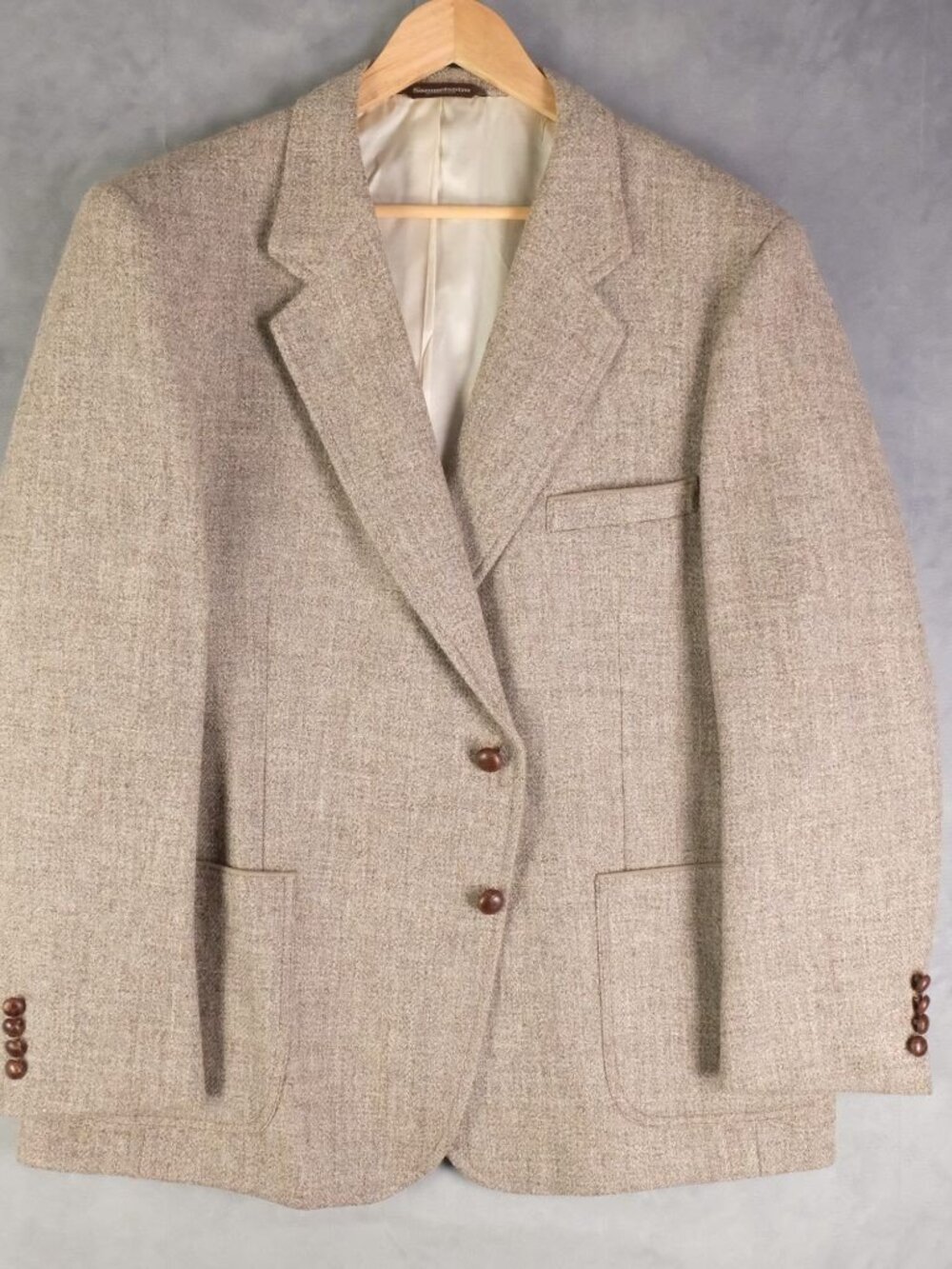 Samuelsonn Vintage Wool Blazer Camel Tan Size 46 Short Vented Two Button